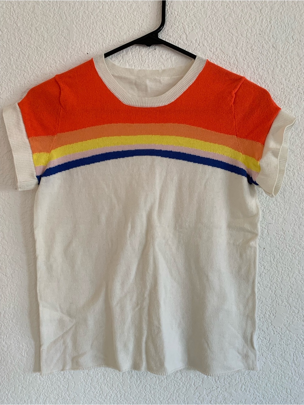 Women’s Rainbow Stripe Short Sleeve Top - White & Orange